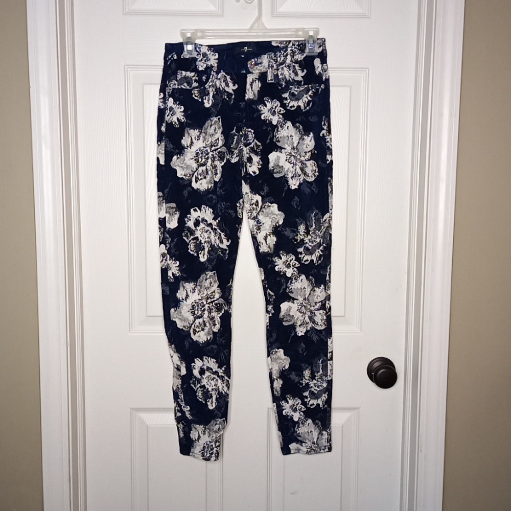 7 For All Mankind Navy Blue Floral Jacquard Pants or Jeans Stretch Sz.26 - Picture 2 of 7